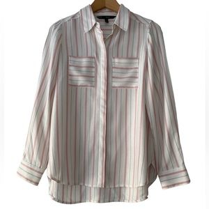 BHWM pink and Ivory long sleeve button down classic blouse, striped, Sz 0